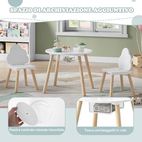 Woltu Children's Table and Chairs Set Round White 3-piece