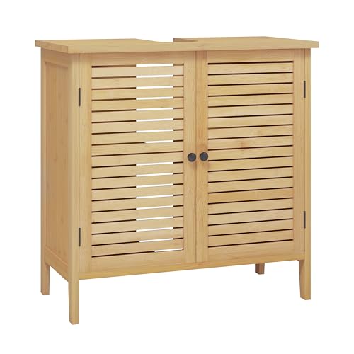 Eugad Armoire de salle de bain en bambou avec 2 portes - Armoire de buanderie sur pied - Bambou/Naturel - 60 x 30 x 60 cm