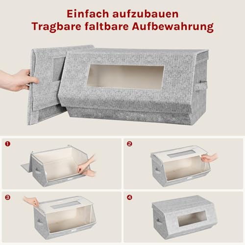 Woltu Boîtes de rangement empilables avec couvercle Gris et Beige 50x25x35 cm Lot de 3