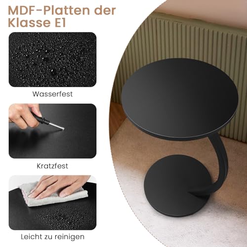 Woltu Side Table C-Shape Round - Métal noir & MDF - Ø 40 x H 65 cm - Compact et industriel
