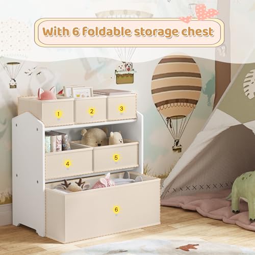 Lestarain Étagère pour enfants avec 9 boîtes de rangement - Meuble à jouets pour chambre d'enfant - Blanc - 63 x 60 x 30 cm
