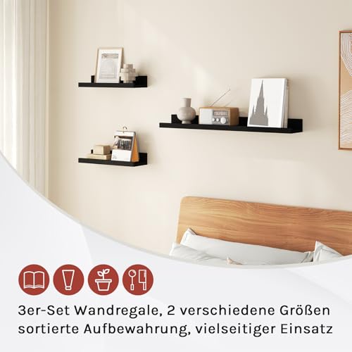 Woltu Wall Shelf Set 3-piece Black - 2x 30x5x10 cm, 1x 60x5x10 cm