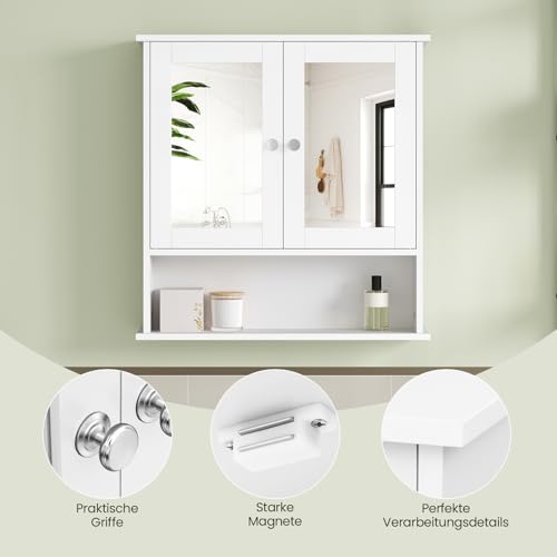 Eugad Armoire de salle de bains avec portes en miroir Blanc 56 x 58 x 13 cm