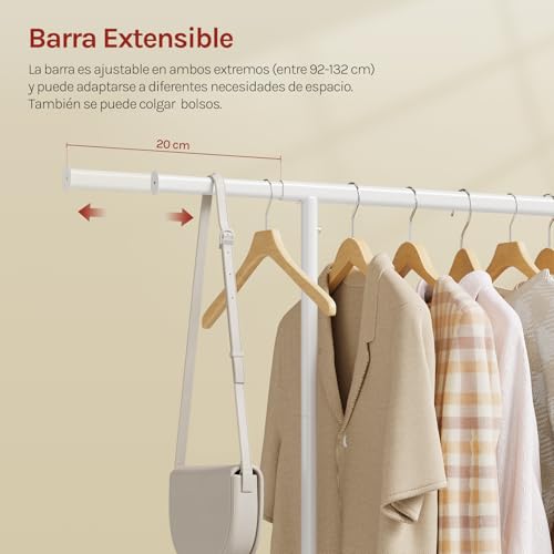 Woltu Porte-vêtements à roulettes et rack de rangement blanc - Réglable de 92,5 à 132,5 cm - Capacité de charge maximale de 70 kg