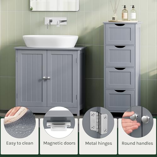 Woltu Meuble de salle de bain BZS02gr - Gris MDF - 60x60x30 cm - Rangement spacieux avec étagère réglable