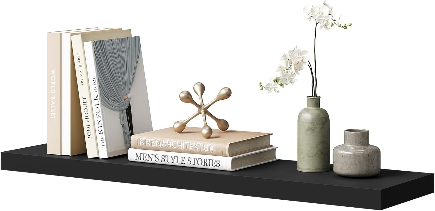 Woltu Floating Wall Shelf MDF Wall Rack - Étagère de rangement suspendue Design moderne - 90 x 22.9 x 3.8 cm - Noir