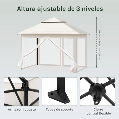 Woltu Pavillon de jardin pliant avec moustiquaire amovible Ventilateurs Beige 3 x 3 m