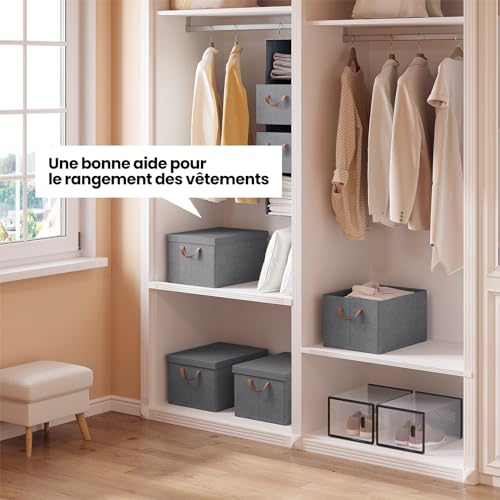 Woltu Storage Boxes Set of 5 - Grey Foldable Boxes with Lid and Handles - Fabric Storage Baskets 43 x 26 x 33 cm