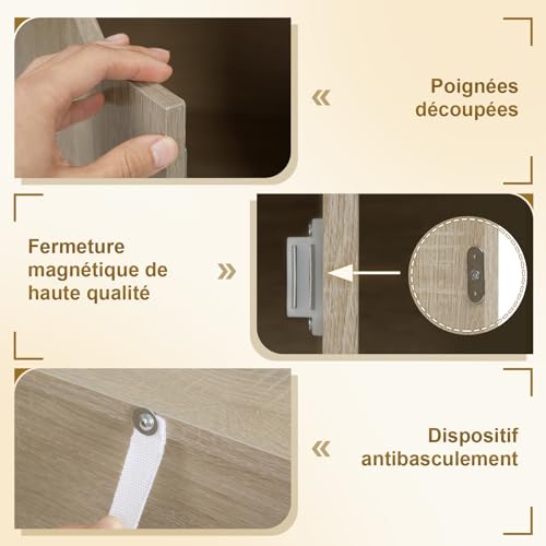 Woltu Bookcase SK039hei - Meuble de rangement avec 8 compartiments et 4 portes - Panneau de particules chêne clair - 60x30x120 cm
