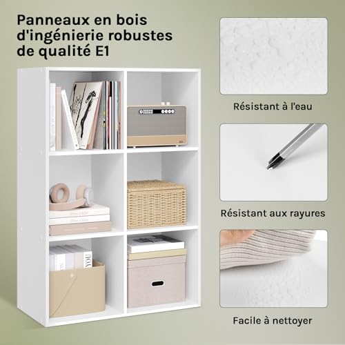 Woltu Bibliothèque à 6 compartiments Blanc 59,6 x 29 x 89 cm