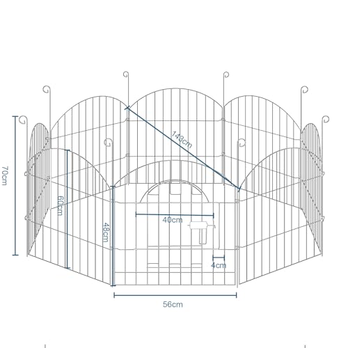 Eugad Parc extérieur pour lapins - Avec porte et protection solaire - Métal noir - Diamètre 143 cm - Espacement des fils 4 cm