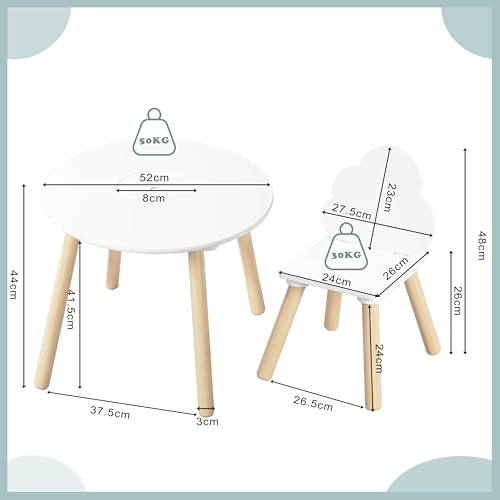 Woltu Children's Table and Chairs Set Round White 3-piece