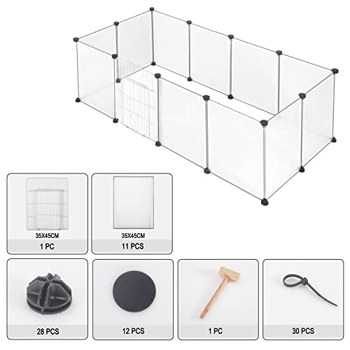 Eugad Parc pour Petits Animaux Transparent - Métal - 145x75x46 cm - 12 Panneaux 35x45 cm