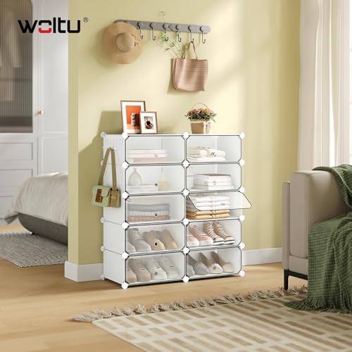 Woltu Shoe Cabinet with 10 Compartments White 40 x 30 x 170 cm