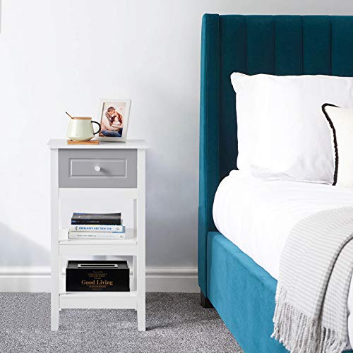 Woltu Table de nuit avec tiroir et 2 casiers de rangement MDF blanc 38 x 28 x 71 cm Lot de 2