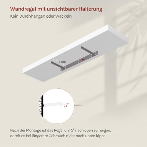 Woltu Floating Wall Shelf RG9370ws - Etagère murale en bois - Blanc - 90 x 22,9 x 3,8 cm