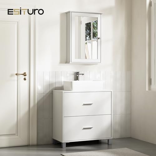 eSituro Cabinet de toilette avec porte en miroir et étagère réglable Blanc 42 x 58,5 x 12 cm