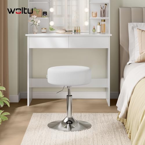 Woltu Tabouret de bar réglable avec assise en velours côtelé et base en métal blanc