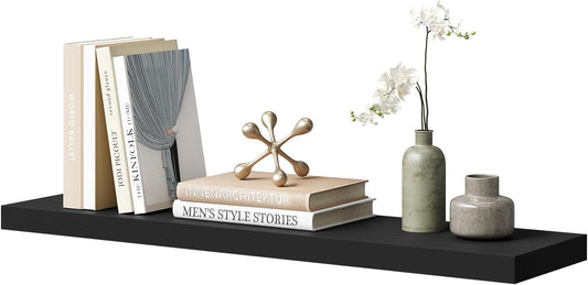 Woltu Floating Wall Shelf MDF Wall Rack - Étagère de rangement suspendue Design moderne - 90 x 22.9 x 3.8 cm - Noir