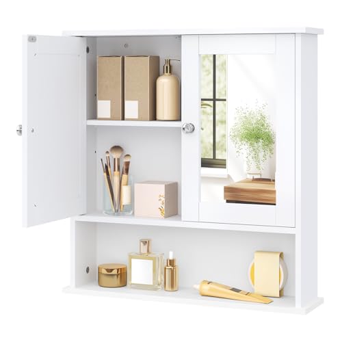 Eugad Armoire de salle de bains avec portes en miroir Blanc 56 x 58 x 13 cm