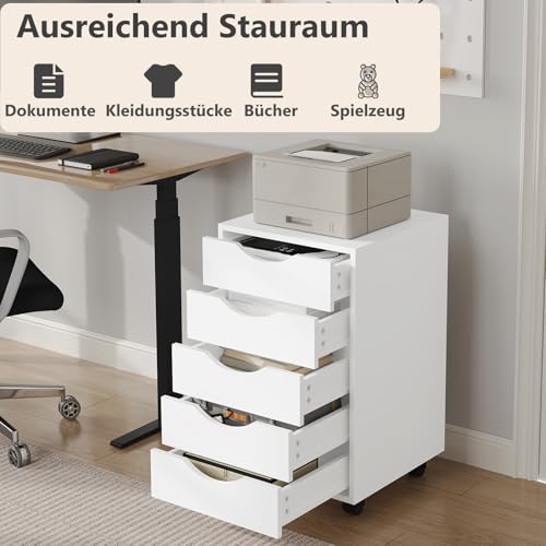 Woltu Armoire de bureau avec 5 tiroirs - Armoire de rangement mobile - Blanc - 40 x 40 x 66,5 cm