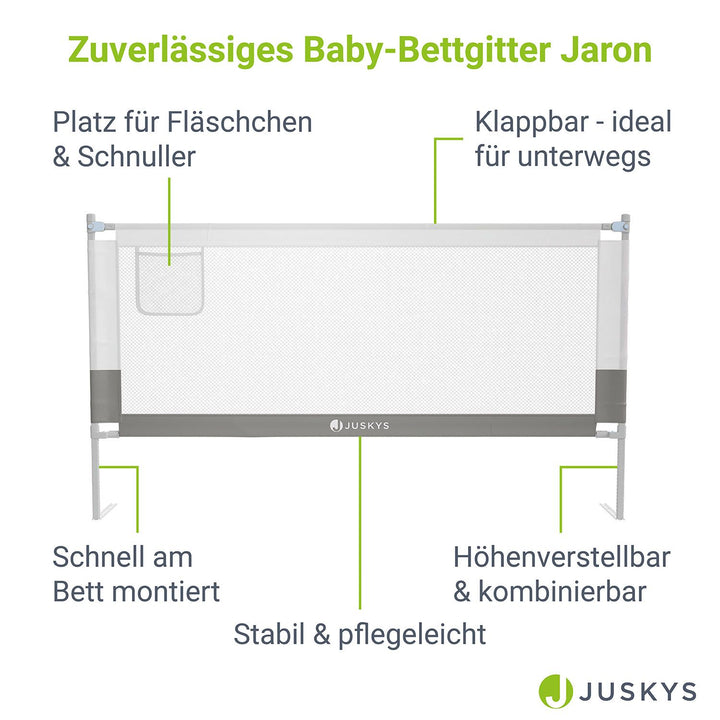 Juskys Jaron Barrière de lit pour bébé - Gris - Hauteur réglable - 180 cm x 71-101 cm