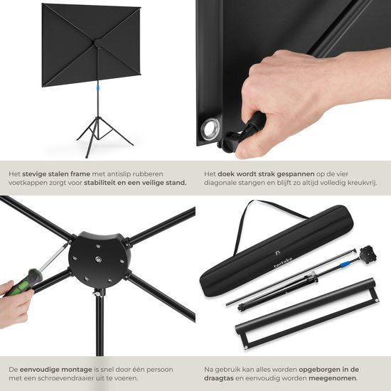 Écran de projection tectake® - 80 pouces - Écran de projection 16:9 avec trépied - 4K HD - Enroulable - Extensible - Toile de projection - Écran de présentation - Sac de transport inclus