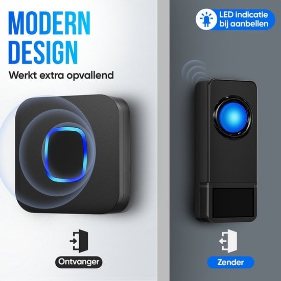 Sonnette de porte sans fil Strex avec 2 récepteurs à piles - Plug & Play - 300 mètres - 4 volumes / 58 mélodies - IP55 Waterproof