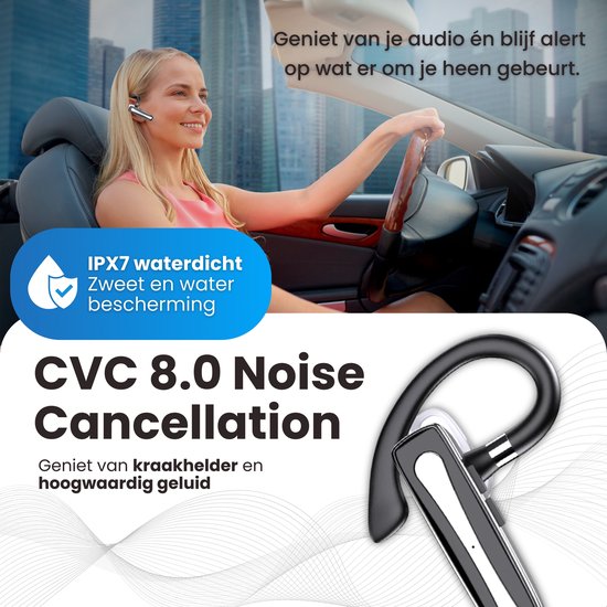 Otiume Wireless Headset PRO - Noise Canceling - Including Charging Case - Bluetooth 5.3 - Bluetooth Headset - Hands-free Calling Car - Earphones Wireless with Microphone