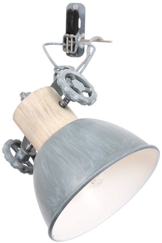 Spot à pince et applique murale Gearwood 2752GR Gris, douille E27 - Bois et métal, design tendance, orientable et inclinable, convient à un usage intérieur - Mexlite