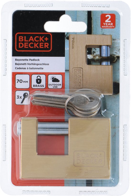 Cadenas BLACK+DECKER - 70mm - 3 clés incluses - Laiton massif