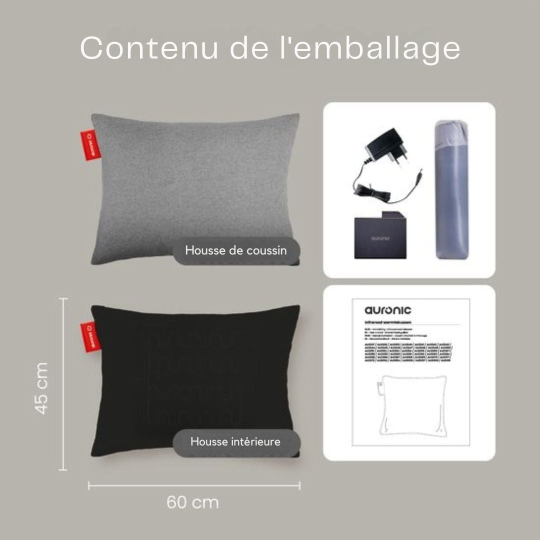 Oreiller chauffant Auronic - Classic - 45x60 cm - Rechargeable - Infrarouge - Gris