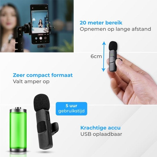Nuvance - Microphone sans fil - Microphone Tie Pin - Adapté à Usb-C & Apple Lightning - Microphone Lavelier - Plug & Play
