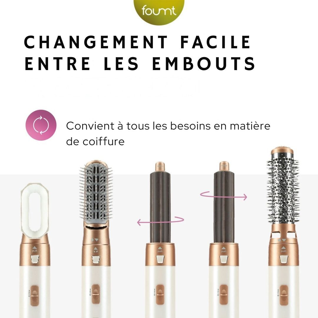 Brosse coiffante 5 en 1 - Fineza - 4 Embouts - Blanc/Or Rose