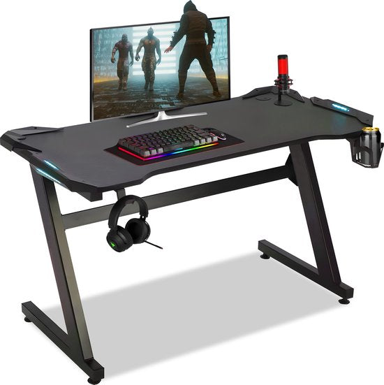 Bayt Game Desk - Bureau de jeu - Bureau de jeu avec LED - Table d'ordinateur - 120 x 60 x 75 cm - Noir