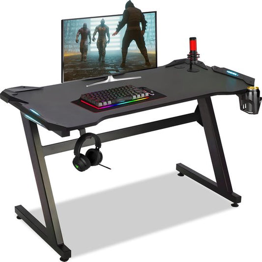 Bayt Game Desk - Bureau de jeu - Bureau de jeu avec LED - Table d'ordinateur - 120 x 60 x 75 cm - Noir