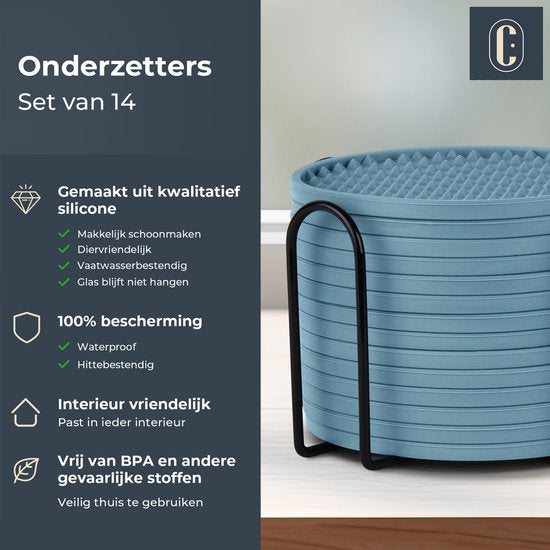 Castagnola Sous-verres en silicone - Sous-verres pour verres - Sous-verres design avec support - Set de sous-verres - Antidérapant - Lot de 14 - Vert