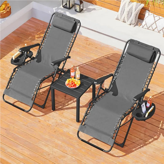 Yaheetech Zero Gravity Chairs Set of 2 - Dark Grey - Chaises longues pliables 166 × 63.5 × 67 cm avec coussin de tête et porte-gobelet