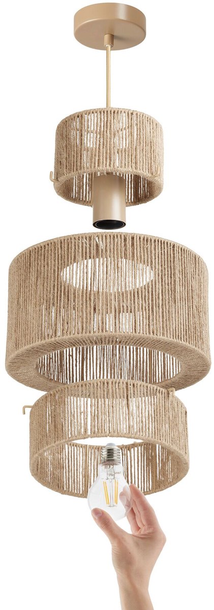 Tectake Lampe pendante Allegra - Plafonnier en jute Ø32 cm - Design Boho - Prise E27 - Max. 40W - Beige