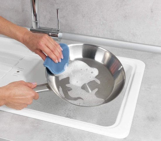 Wenko Éponge 12 cm en silicone bleu/gris, lot de 2