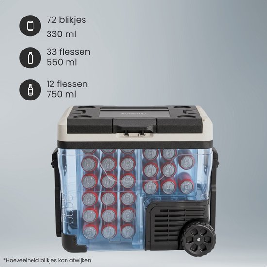 Auronic Electric Cool Box - Compresseur - 50L - 12V et 240V - Réfrigérateur de camping - Frigobox Car - Avec roues et poignée - Noir