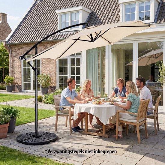 Parasol à bras articulé Tristar - 300 cm, rond - Jardin et balcon - Hauteur réglable - Pied en croix et housse de protection inclus - PA-7906 - Beige