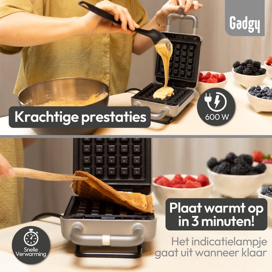 Gadgy Premium Gaufrier – Argent - Gril, appareil à croque-monsieur et gaufrier 3-en-1 - Plaques interchangeables - 600 W - Très puissant - Gaufre bruxelloise