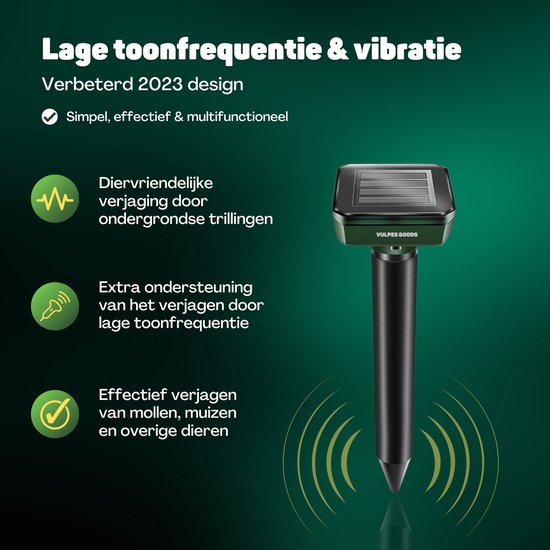 Vulpes Goods® Repellent - Mole Repellent - 4 pieces - Répulsif pour souris - Répulsif pour taupes - Fonctionne à l'énergie solaire - Résistant à l'eau - Respectueux des animaux - Un jardin, une pelouse ou un terrain propre !