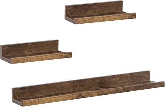Woltu RG9491HOV Etagères murales Lot de 3 - 60 x 10 x 5 cm - Vintage Brown - Etagères flottantes pour photos avec bord surélevé