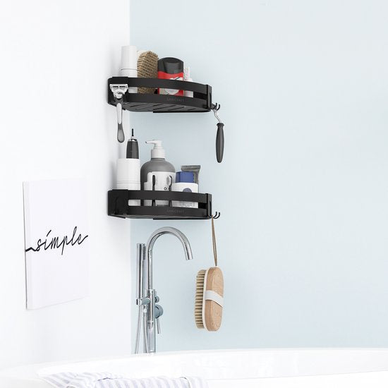 Sanicraft® - Support de douche - Tablette de douche sans perçage - Convient à tout type de mur - Support de douche suspendu - Tablette de douche noire - Tablette de douche - Inox - 2 pièces