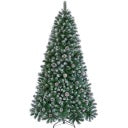 Sapin de Noël artificiel de 228 cm avec une couche de neige et des pives, vert