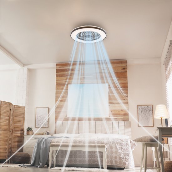 Ventilateur de plafond LED's Light avec lumières 48 cm - Vitesse de ventilation et télécommande - Plafonniers avec ventilateur et lampe - Noir