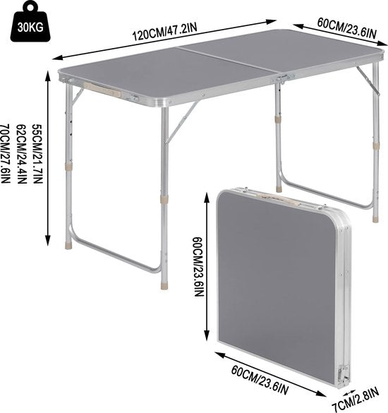 WOLTU table de camping table pliante table de jardin table de travail balcon hauteur réglable aluminium MDF gris CPT8122gr