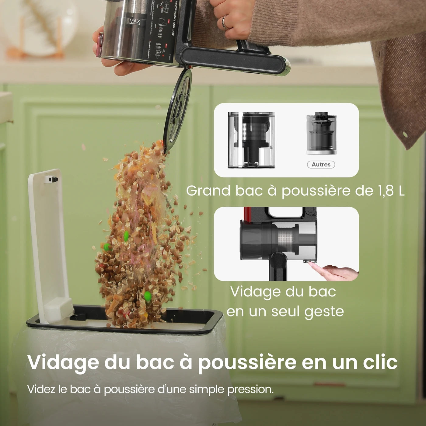 Aspirateur sans fil MonsgaClean M100 - Rouge - 55 000 Pa - 45 min - 1,8 L - Écran tactile - Anti-enchevêtrement - LED verte